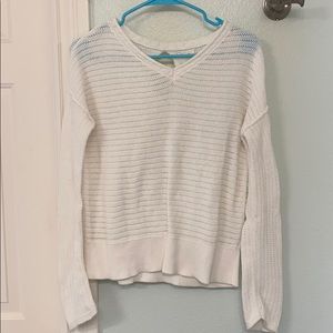 Caslon Vneck pointelle sweater with keyhole